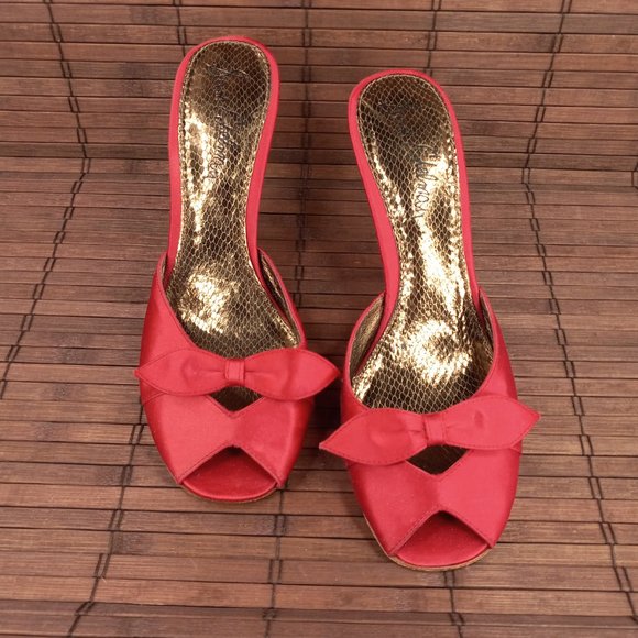 Sam Edelman Red Satin Peep Toe Mule Heels 9.5 - Picture 2 of 9